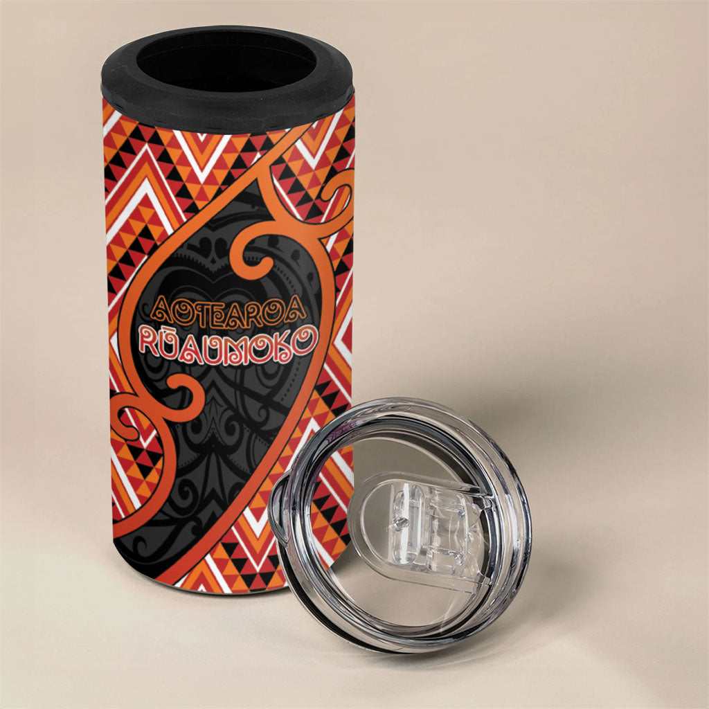Custom Aotearoa Atua Ruaumoko 4 in 1 Can Cooler Tumbler God Of Volcanoes Koru Patterns DT05 - Polynesian Pride