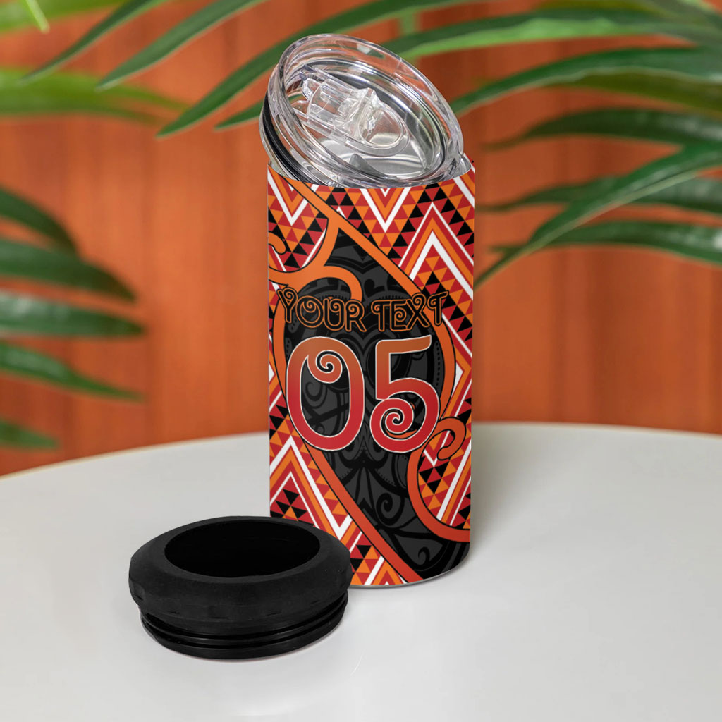 Custom Aotearoa Atua Ruaumoko 4 in 1 Can Cooler Tumbler God Of Volcanoes Koru Patterns DT05 - Polynesian Pride