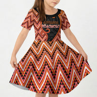 Custom Aotearoa Atua Ruaumoko Kid Short Sleeve Dress God Of Volcanoes Koru Patterns DT05 KID Orange - Polynesian Pride