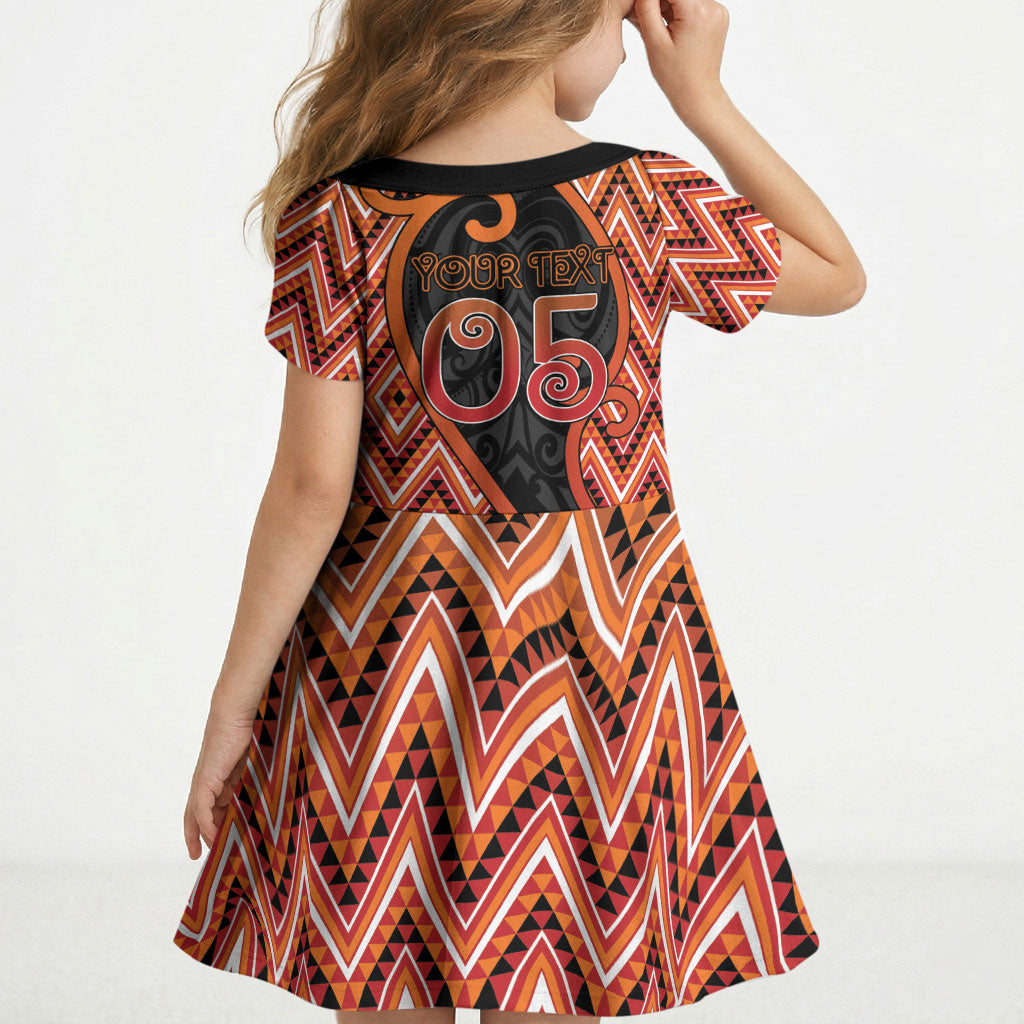 Custom Aotearoa Atua Ruaumoko Kid Short Sleeve Dress God Of Volcanoes Koru Patterns DT05 - Polynesian Pride