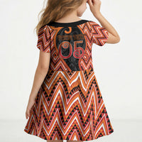 Custom Aotearoa Atua Ruaumoko Kid Short Sleeve Dress God Of Volcanoes Koru Patterns DT05 - Polynesian Pride