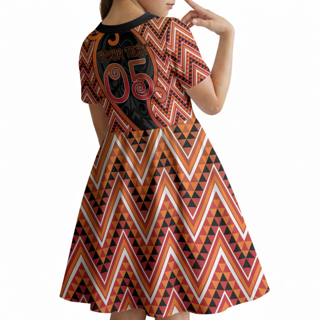 Custom Aotearoa Atua Ruaumoko Kid Short Sleeve Dress God Of Volcanoes Koru Patterns DT05 - Polynesian Pride