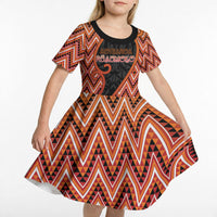 Custom Aotearoa Atua Ruaumoko Kid Short Sleeve Dress God Of Volcanoes Koru Patterns DT05 - Polynesian Pride