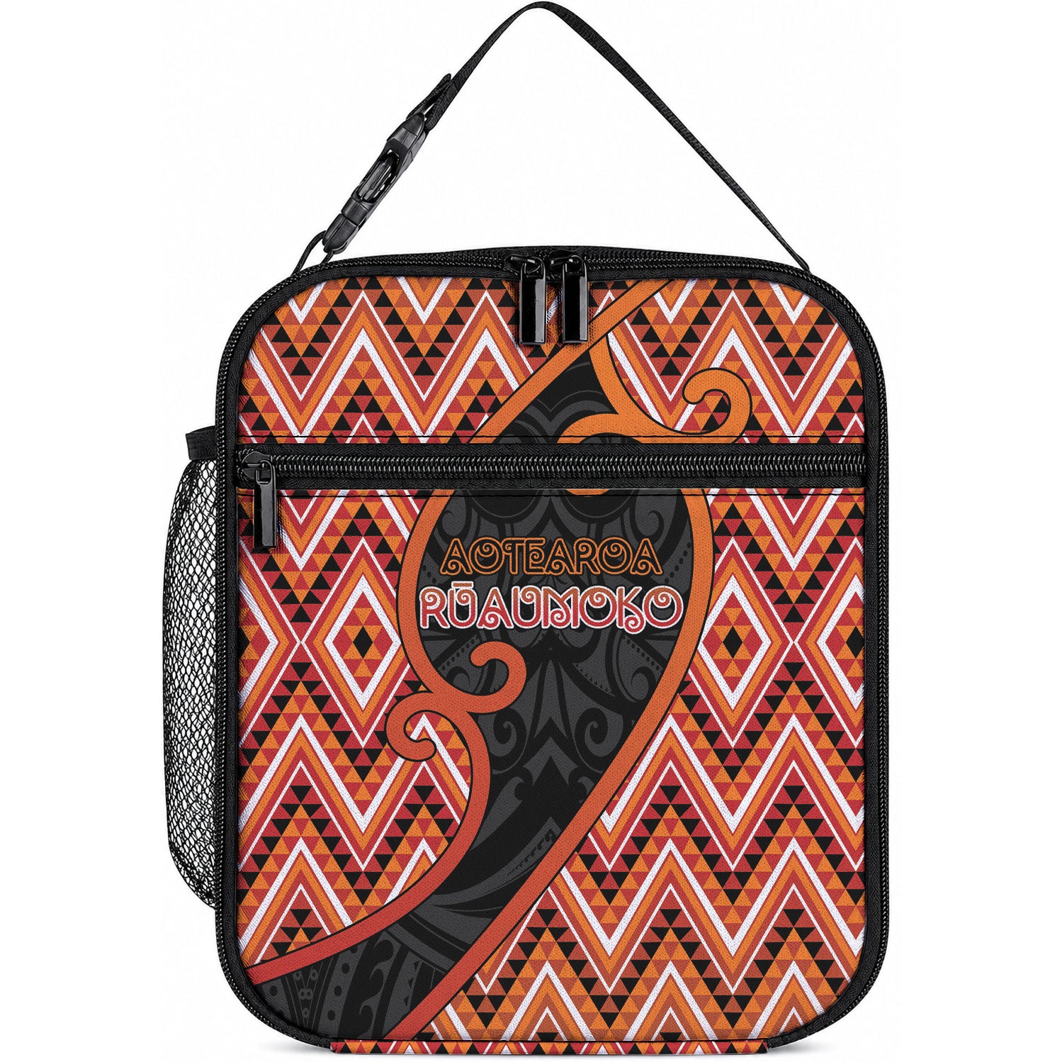 Aotearoa Atua Ruaumoko Lunch Bag God Of Volcanoes Koru Patterns DT05 10.2 × 8.3 × 4.3 inch Orange - Polynesian Pride