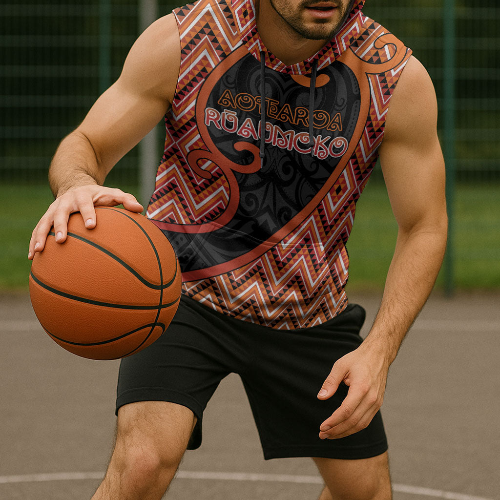 Custom Aotearoa Atua Ruaumoko Sleeveless Hoodie God Of Volcanoes Koru Patterns DT05 - Polynesian Pride