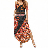 Custom Aotearoa Atua Ruaumoko Summer Maxi Dress God Of Volcanoes Koru Patterns DT05 Women Orange - Polynesian Pride