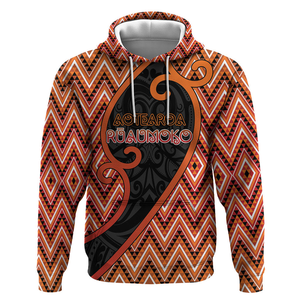 Custom Aotearoa Atua Ruaumoko Zip Hoodie God Of Volcanoes Koru Patterns DT05 Pullover Hoodie Orange - Polynesian Pride