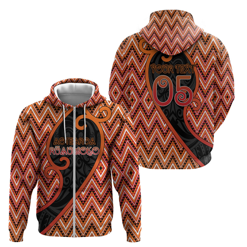 Custom Aotearoa Atua Ruaumoko Zip Hoodie God Of Volcanoes Koru Patterns DT05 - Polynesian Pride