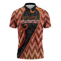 Custom Aotearoa Atua Ruaumoko Zipper Polo Shirt God Of Volcanoes Koru Patterns DT05 Orange - Polynesian Pride