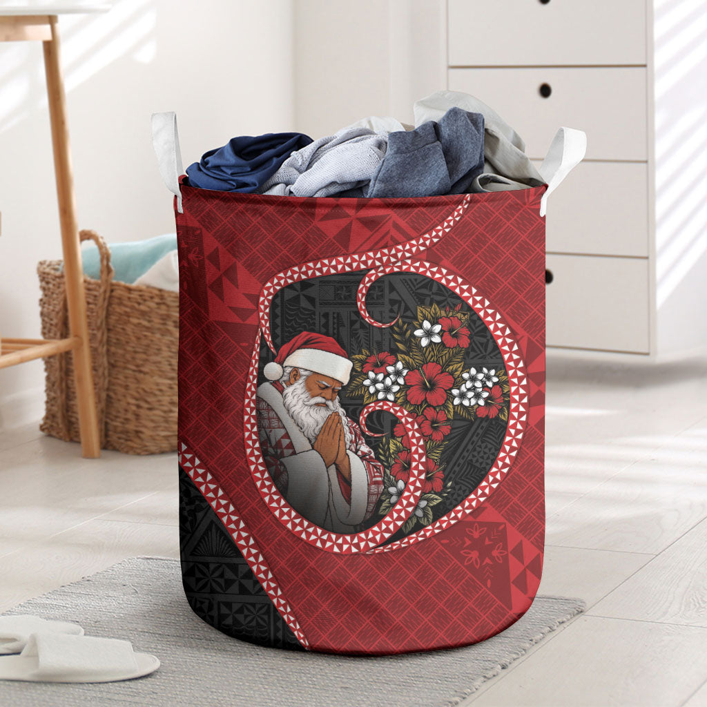 Tonga Kilisimasi Fiefia Laundry Basket Praying Santa Hibiscus Cross DT05 Red - Polynesian Pride