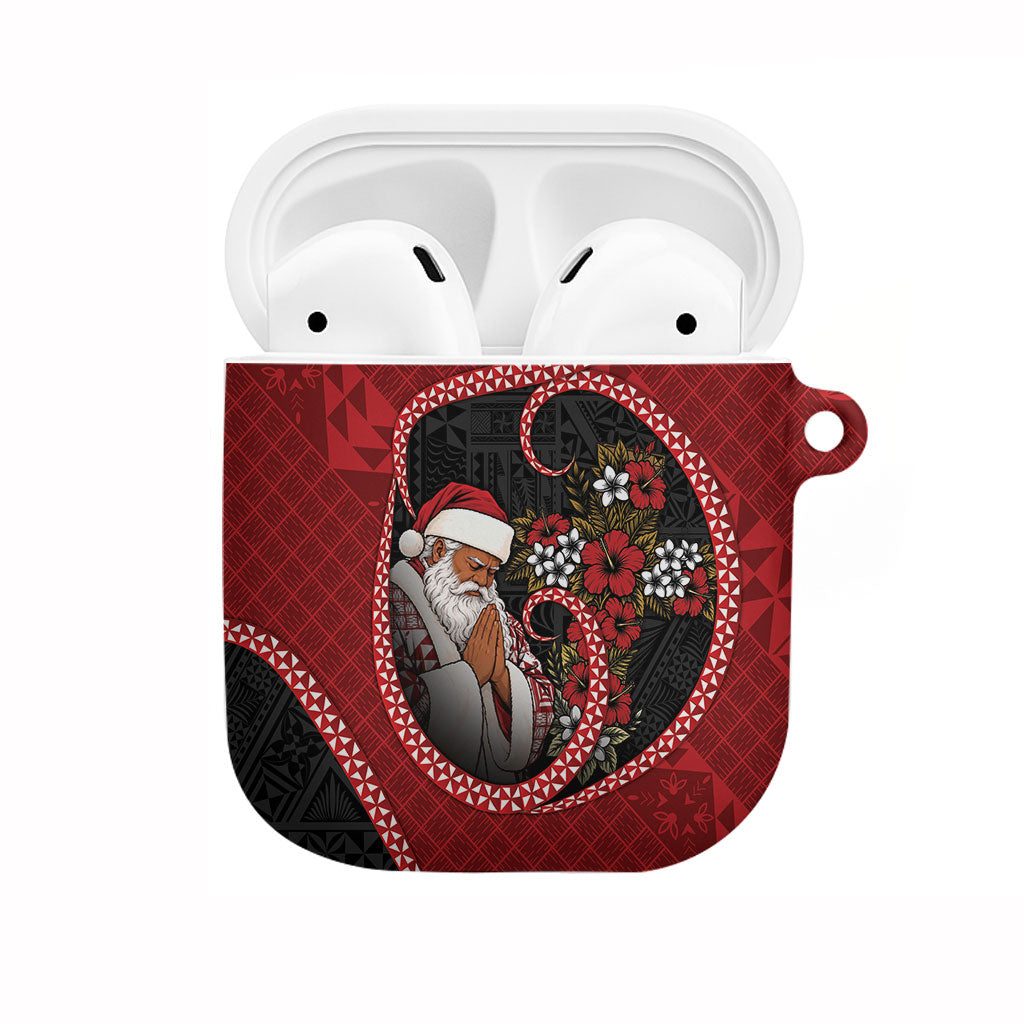 Tonga Kilisimasi Fiefia AirPods Case Praying Santa Hibiscus Cross DT05 Red - Polynesian Pride