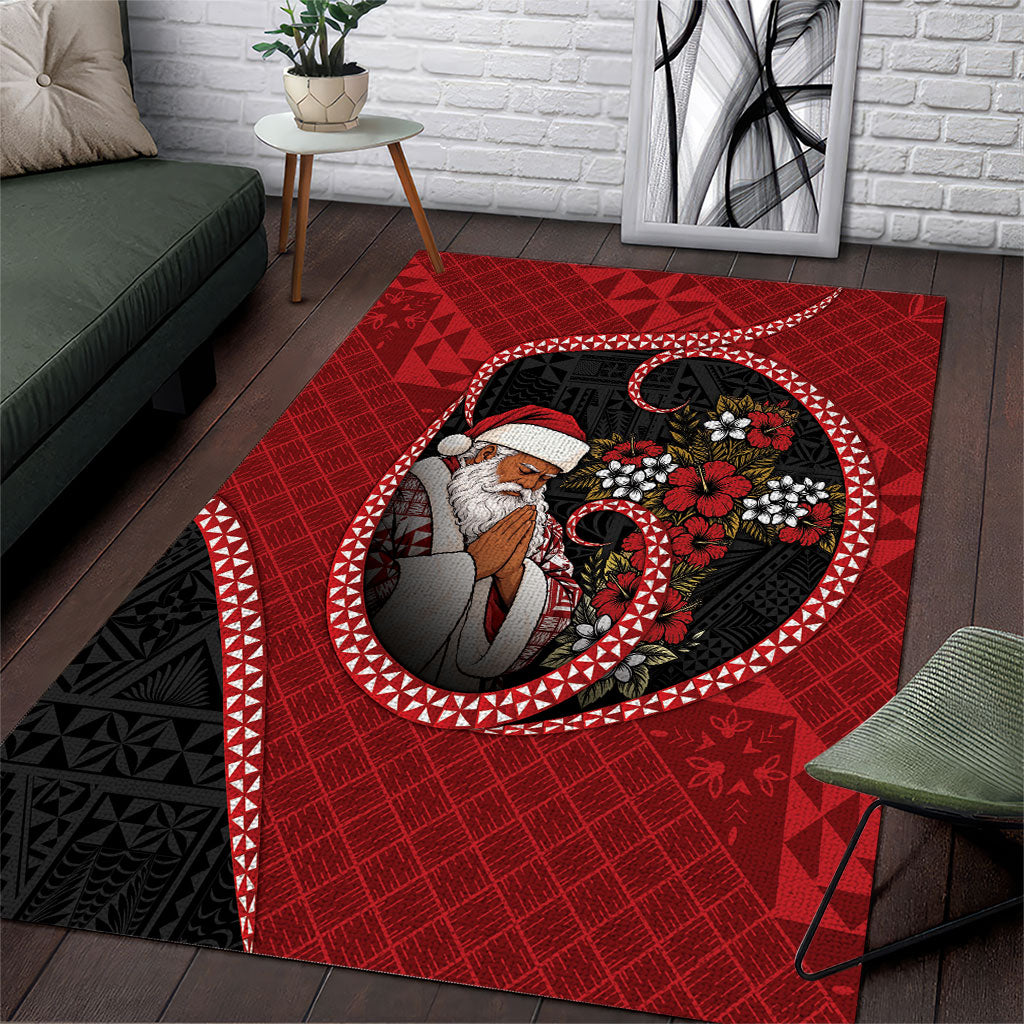 Tonga Kilisimasi Fiefia Area Rug Praying Santa Hibiscus Cross DT05 Red - Polynesian Pride