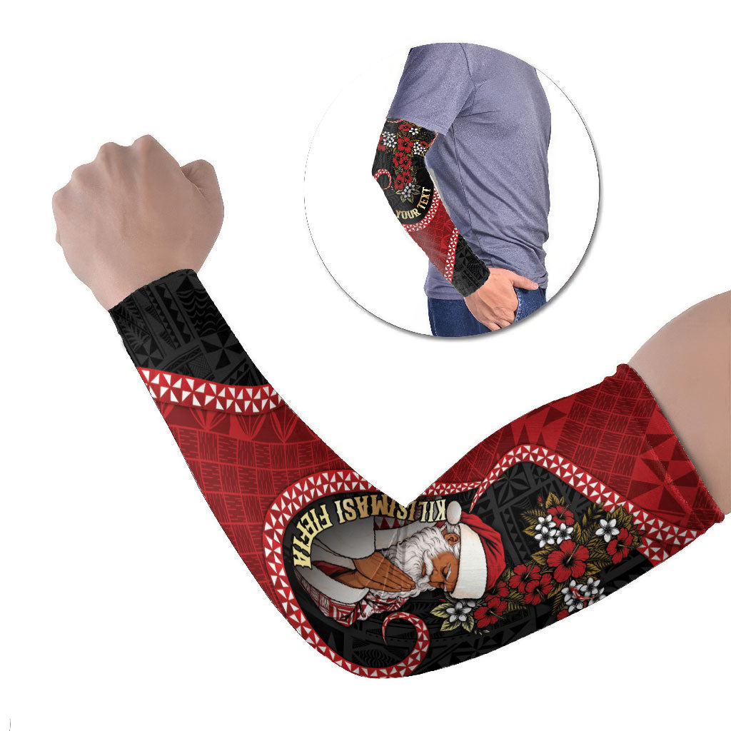 Personalised Tonga Kilisimasi Fiefia Arm Sleeves Praying Santa Hibiscus Cross DT05 Set of 2 Red - Polynesian Pride