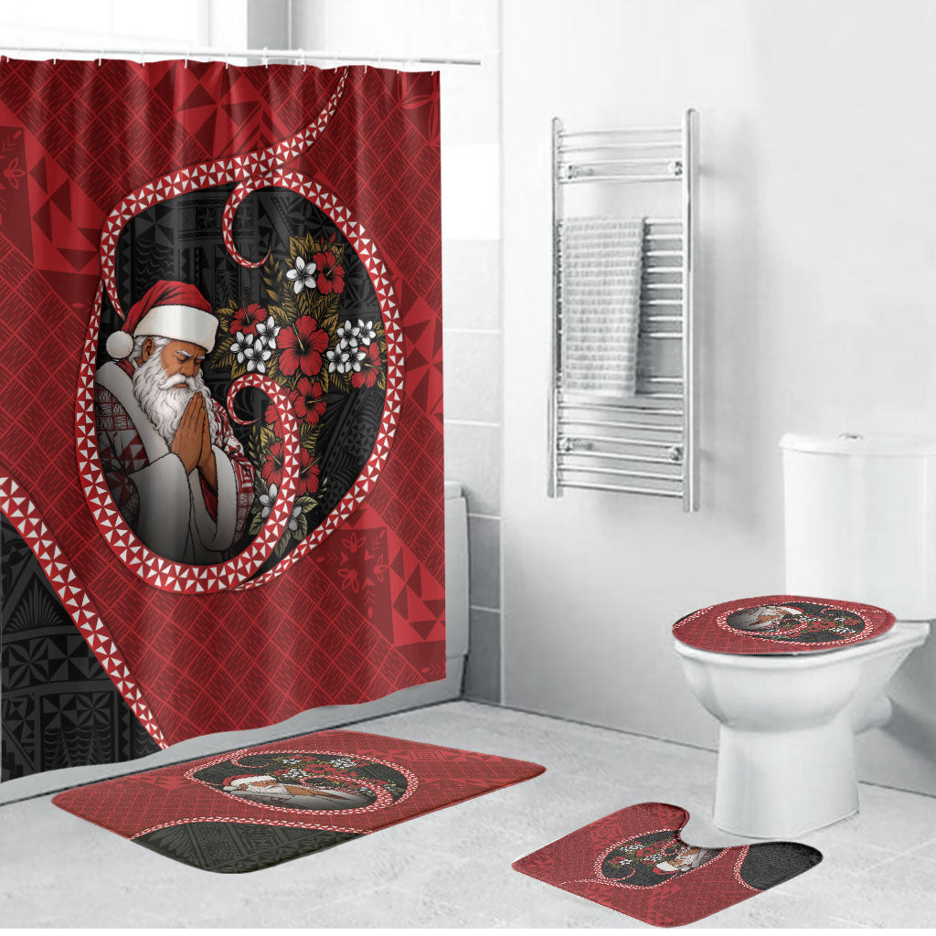 Tonga Kilisimasi Fiefia Bathroom Set Praying Santa Hibiscus Cross DT05 Bathroom Set (4 pcs) Red - Polynesian Pride