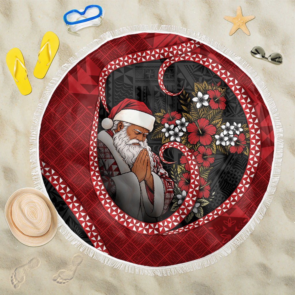 Tonga Kilisimasi Fiefia Beach Blanket Praying Santa Hibiscus Cross DT05 One Size 150cm Red - Polynesian Pride