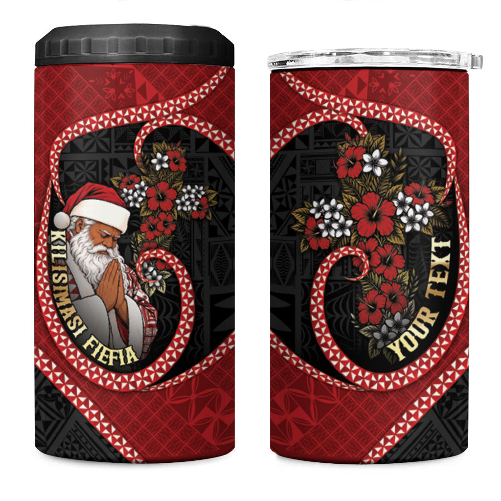 Personalised Tonga Kilisimasi Fiefia 4 in 1 Can Cooler Tumbler Praying Santa Hibiscus Cross DT05 One Size: 16 oz Red - Polynesian Pride