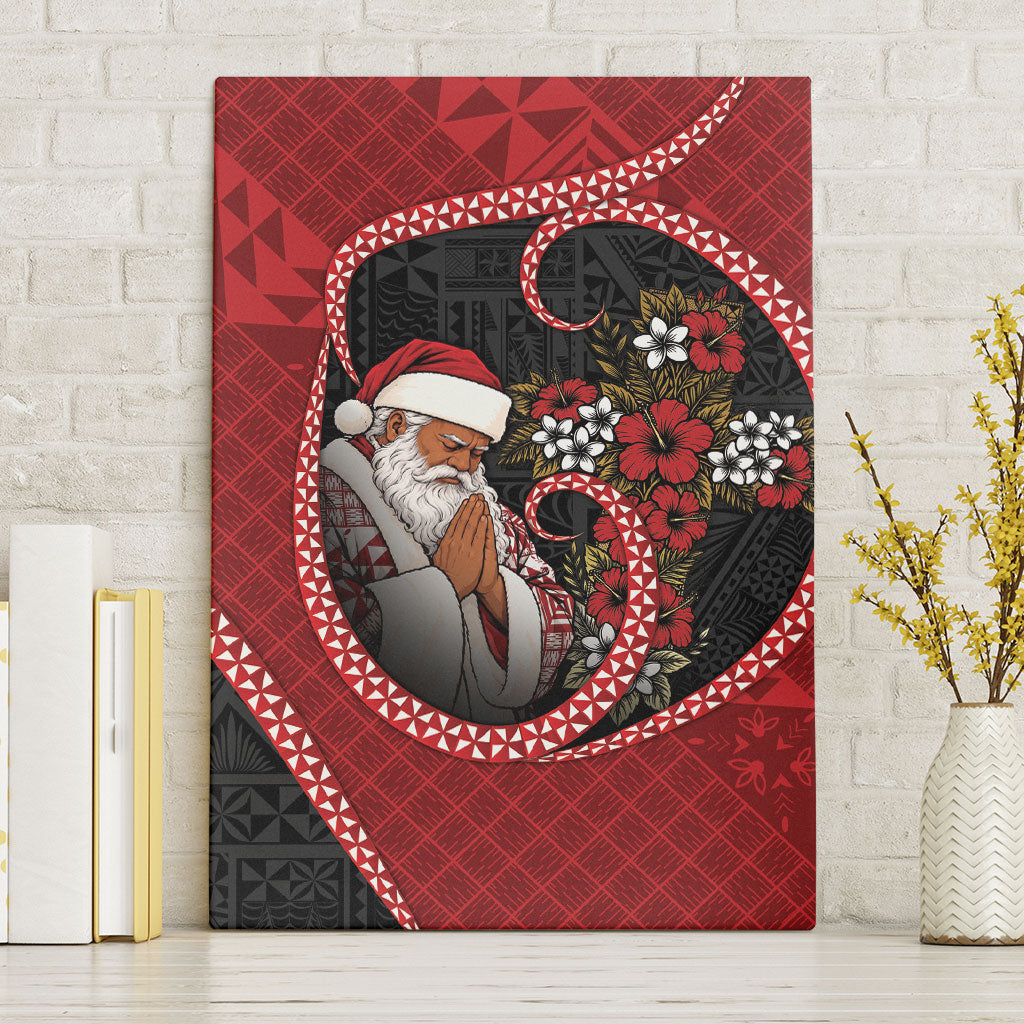 Tonga Kilisimasi Fiefia Canvas Wall Art Praying Santa Hibiscus Cross DT05 Without Frame Red - Polynesian Pride