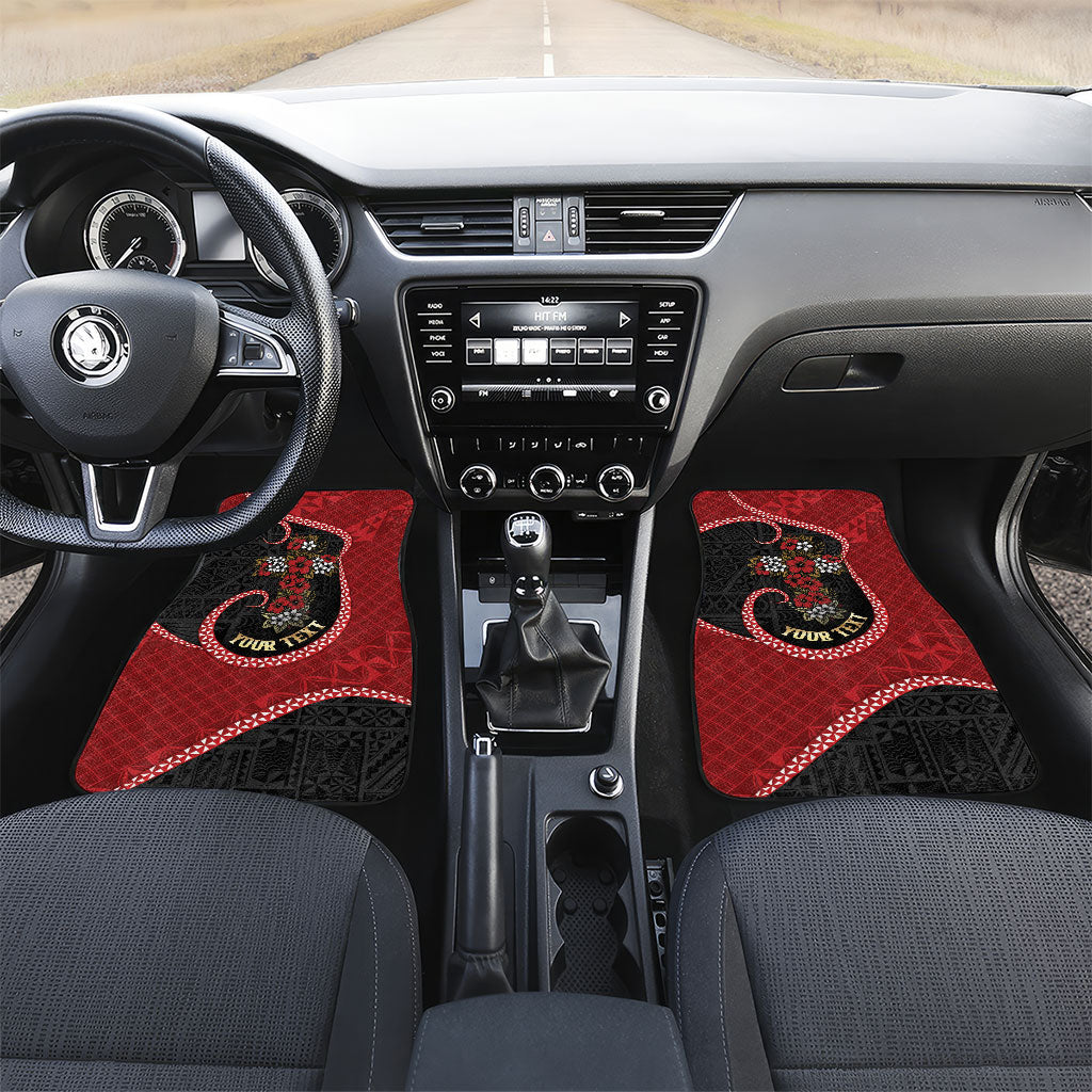 Personalised Tonga Kilisimasi Fiefia Car Mats Praying Santa Hibiscus Cross DT05 Set 2pcs - Front Red - Polynesian Pride