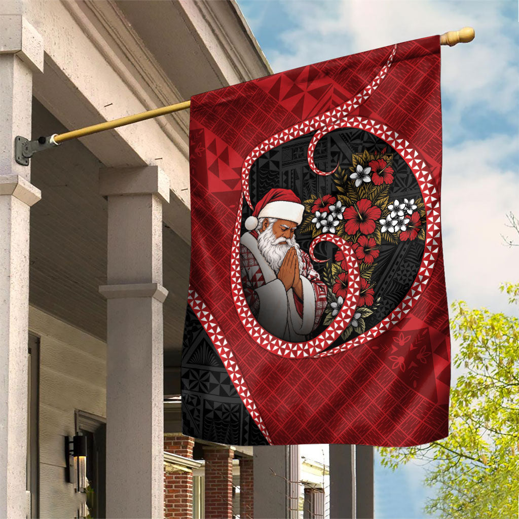 Tonga Kilisimasi Fiefia Garden Flag Praying Santa Hibiscus Cross DT05 House Flag Red - Polynesian Pride