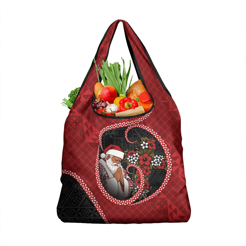 Tonga Kilisimasi Fiefia Grocery Bag Praying Santa Hibiscus Cross DT05 1-pack One Size Red - Polynesian Pride