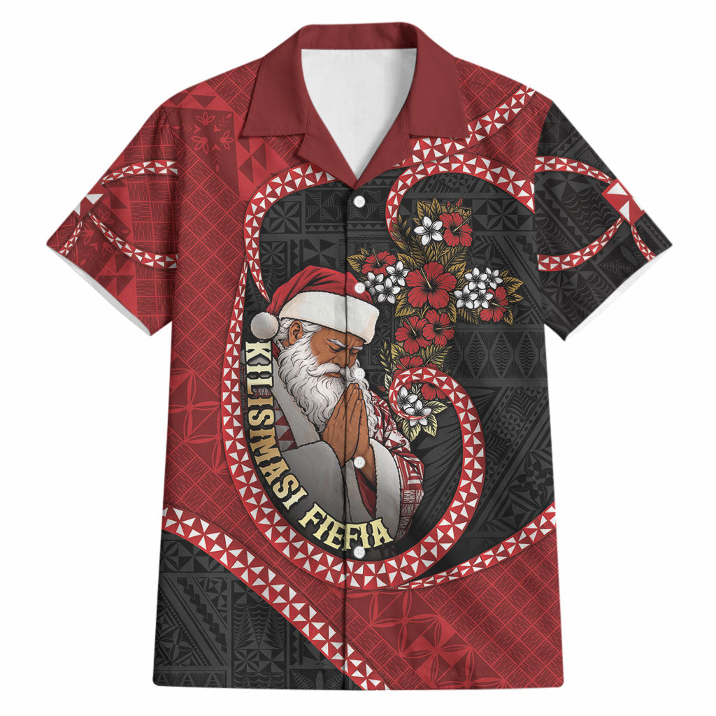 Personalised Tonga Kilisimasi Fiefia Hawaiian Shirt Praying Santa Hibiscus Cross DT05 Red - Polynesian Pride