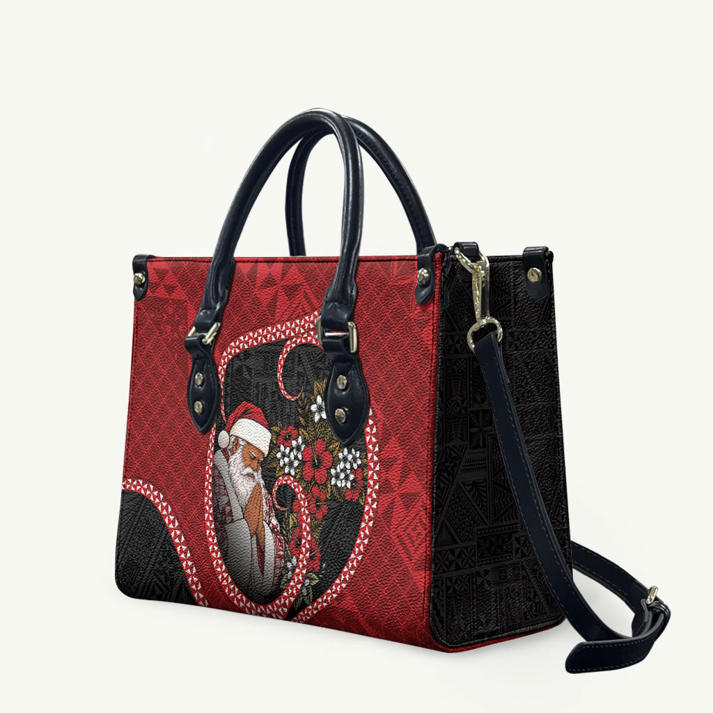Tonga Kilisimasi Fiefia Leather Bag Praying Santa Hibiscus Cross DT05 Red - Polynesian Pride