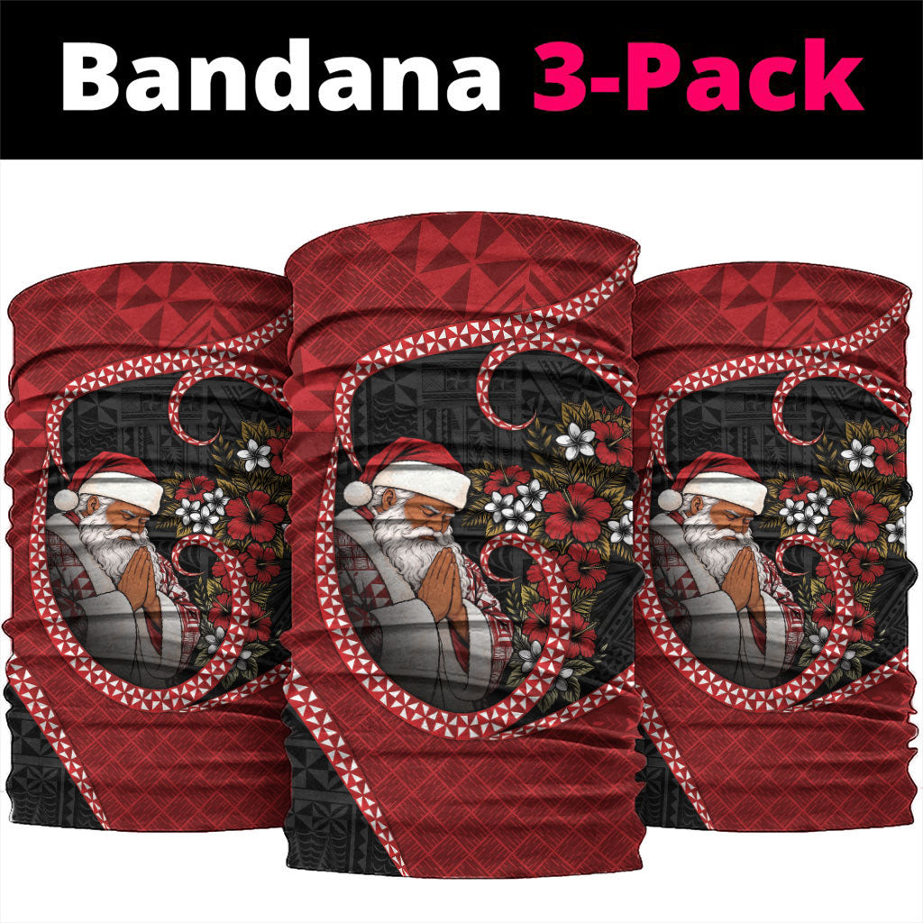 Tonga Kilisimasi Fiefia Neck Gaiter Praying Santa Hibiscus Cross DT05 package One Size: 25*50cm Red - Polynesian Pride