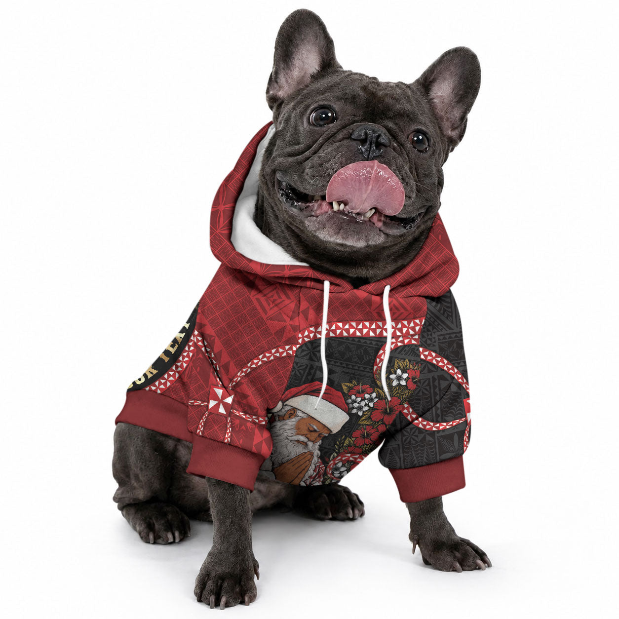 Personalised Tonga Kilisimasi Fiefia Pet Hoodie Praying Santa Hibiscus Cross DT05 - Polynesian Pride