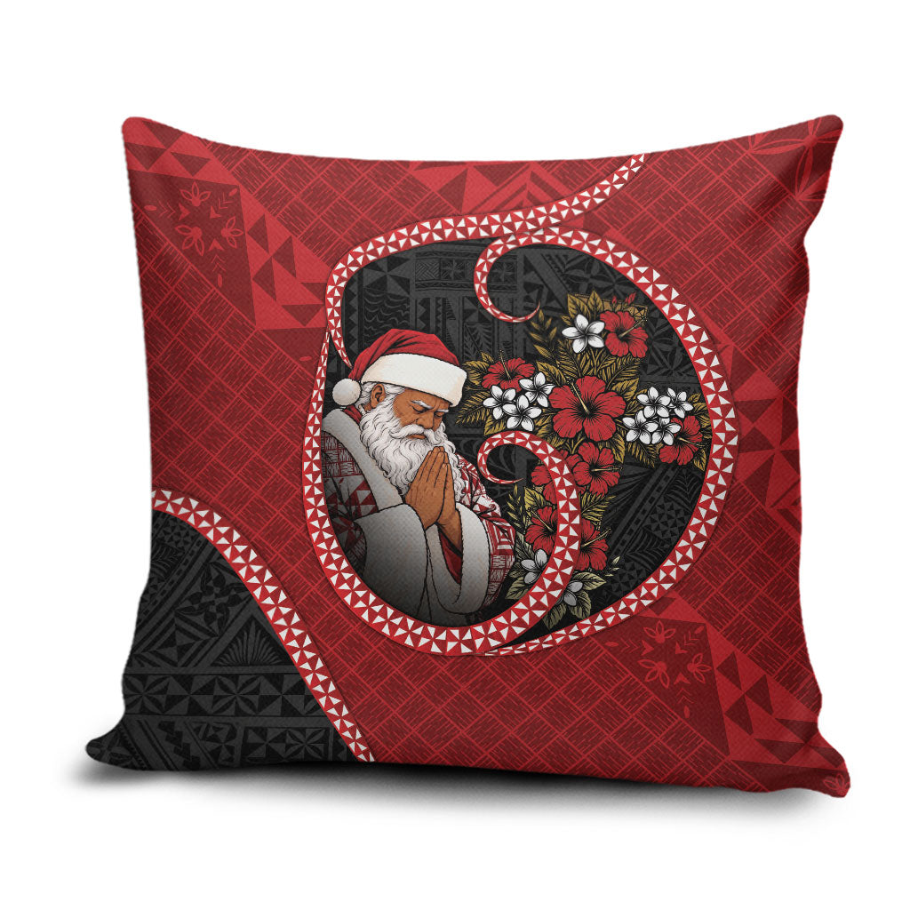 Tonga Kilisimasi Fiefia Pillow Cover Praying Santa Hibiscus Cross DT05 Red - Polynesian Pride