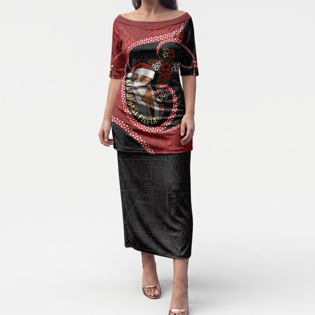 Personalised Tonga Kilisimasi Fiefia Puletasi Praying Santa Hibiscus Cross DT05 Long Dress Red - Polynesian Pride