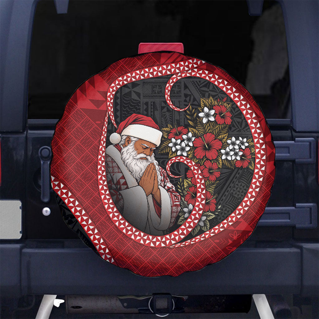 Tonga Kilisimasi Fiefia Spare Tire Cover Praying Santa Hibiscus Cross DT05 No hole Red - Polynesian Pride