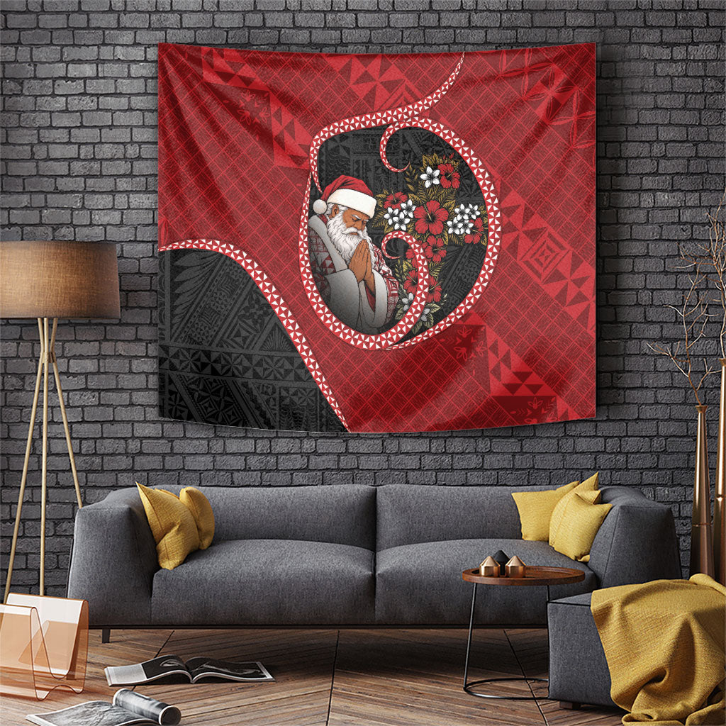 Tonga Kilisimasi Fiefia Tapestry Praying Santa Hibiscus Cross DT05 Red - Polynesian Pride