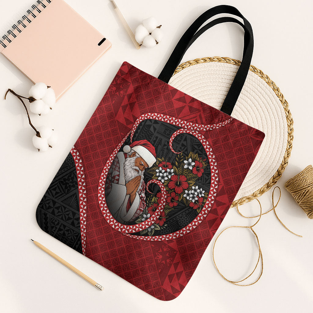 Tonga Kilisimasi Fiefia Tote Bag Praying Santa Hibiscus Cross DT05 Black Strap One Size Red - Polynesian Pride