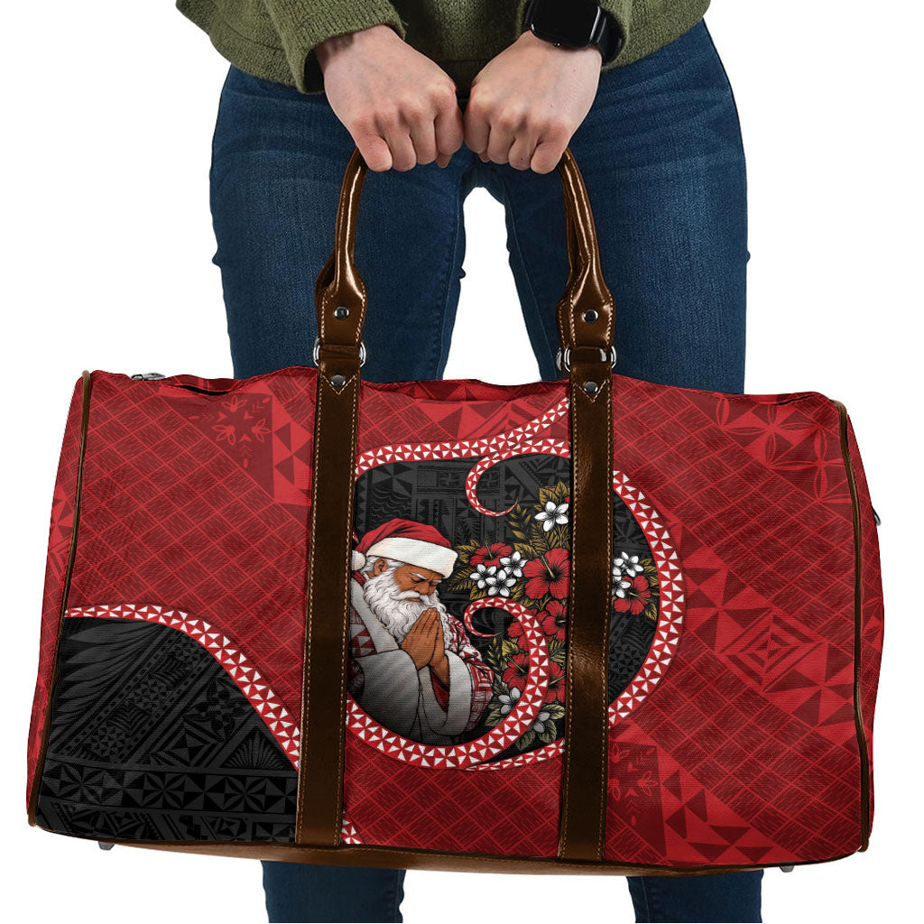 Tonga Kilisimasi Fiefia Travel Bag Praying Santa Hibiscus Cross DT05 Red - Polynesian Pride