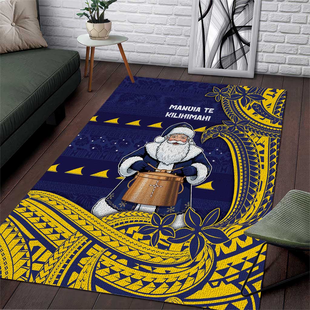 Tokelau Christmas Area Rug Santa With Tuluma Xmas Tribal Waves DT05 Navy - Polynesian Pride