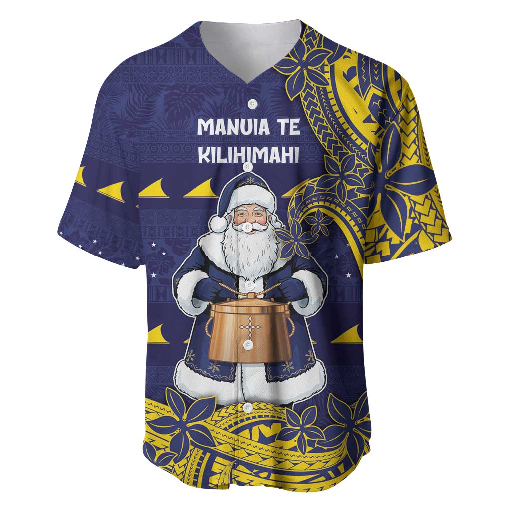 Tokelau Christmas Baseball Jersey Santa With Tuluma Xmas Tribal Waves DT05 Navy - Polynesian Pride