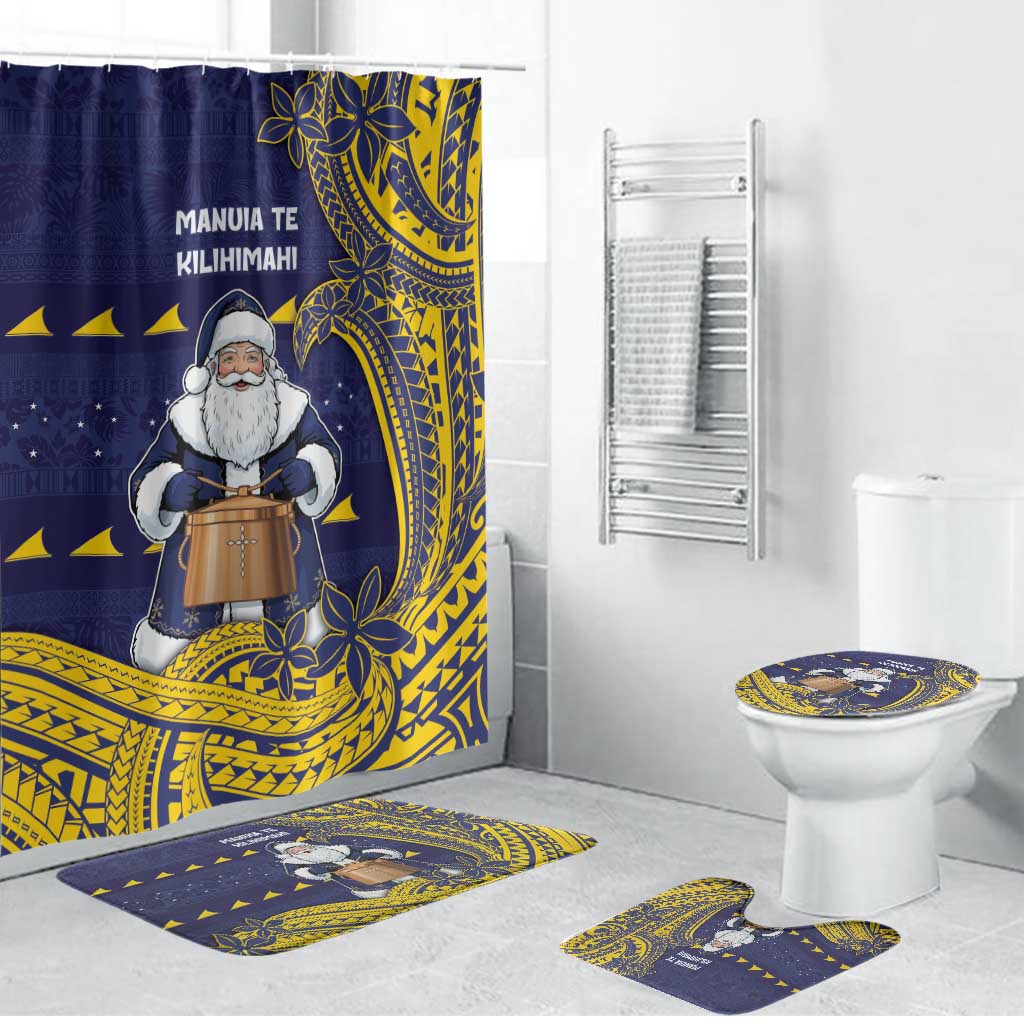 Tokelau Christmas Bathroom Set Santa With Tuluma Xmas Tribal Waves DT05 Bathroom Set (4 pcs) Navy - Polynesian Pride