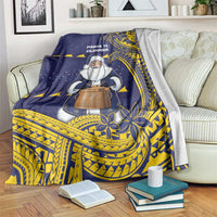 Tokelau Christmas Blanket Santa With Tuluma Xmas Tribal Waves DT05 Navy - Polynesian Pride