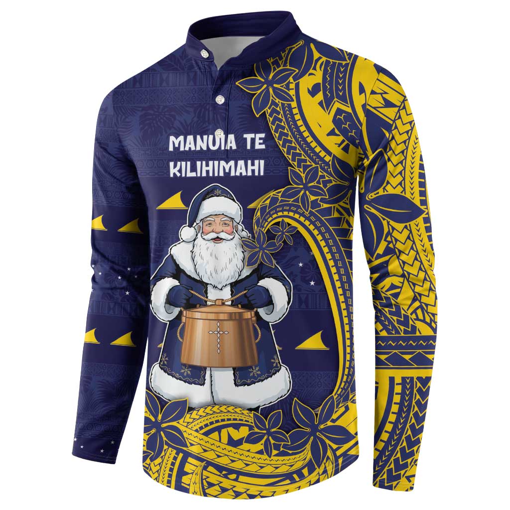Tokelau Christmas Button Sweatshirt Santa With Tuluma Xmas Tribal Waves DT05 - Polynesian Pride