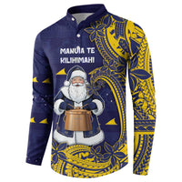 Tokelau Christmas Button Sweatshirt Santa With Tuluma Xmas Tribal Waves DT05 - Polynesian Pride
