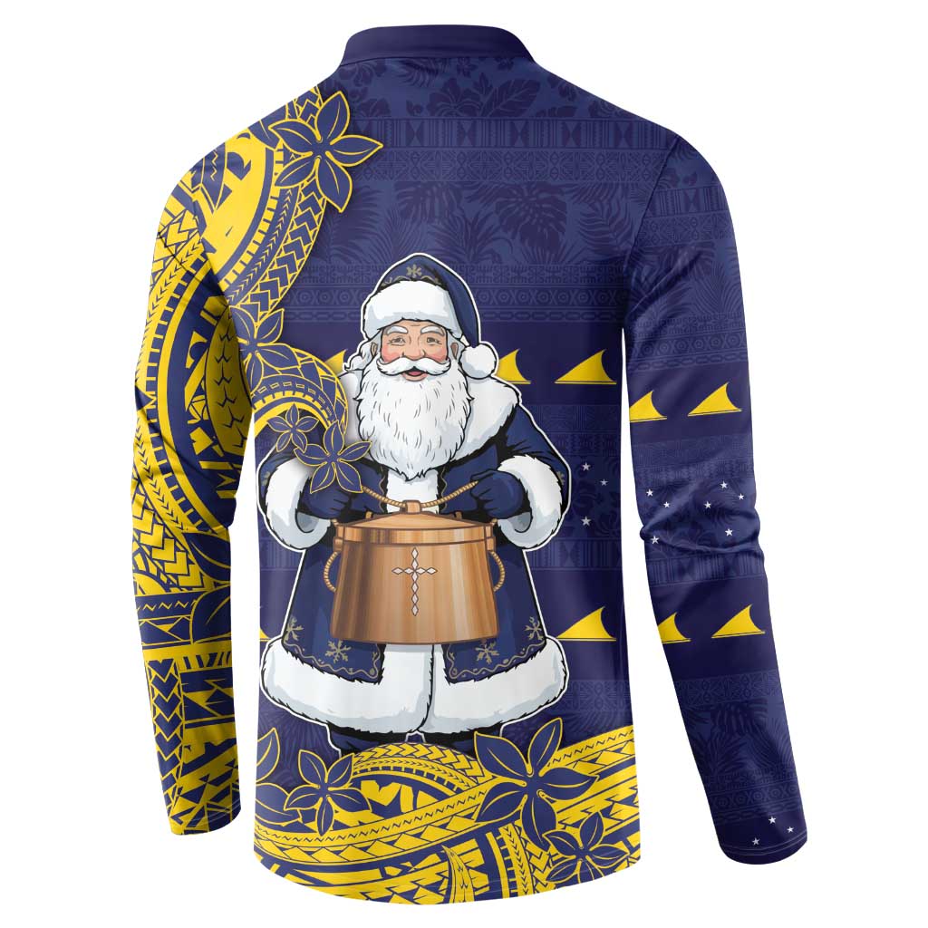 Tokelau Christmas Button Sweatshirt Santa With Tuluma Xmas Tribal Waves DT05 - Polynesian Pride