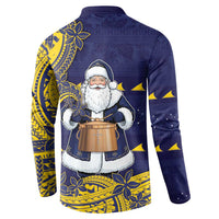 Tokelau Christmas Button Sweatshirt Santa With Tuluma Xmas Tribal Waves DT05 - Polynesian Pride