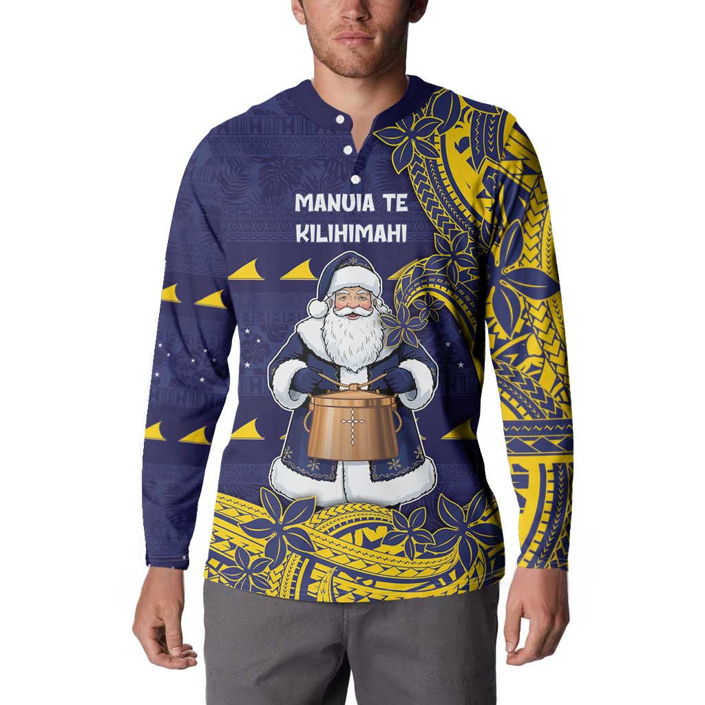 Tokelau Christmas Button Sweatshirt Santa With Tuluma Xmas Tribal Waves DT05 - Polynesian Pride