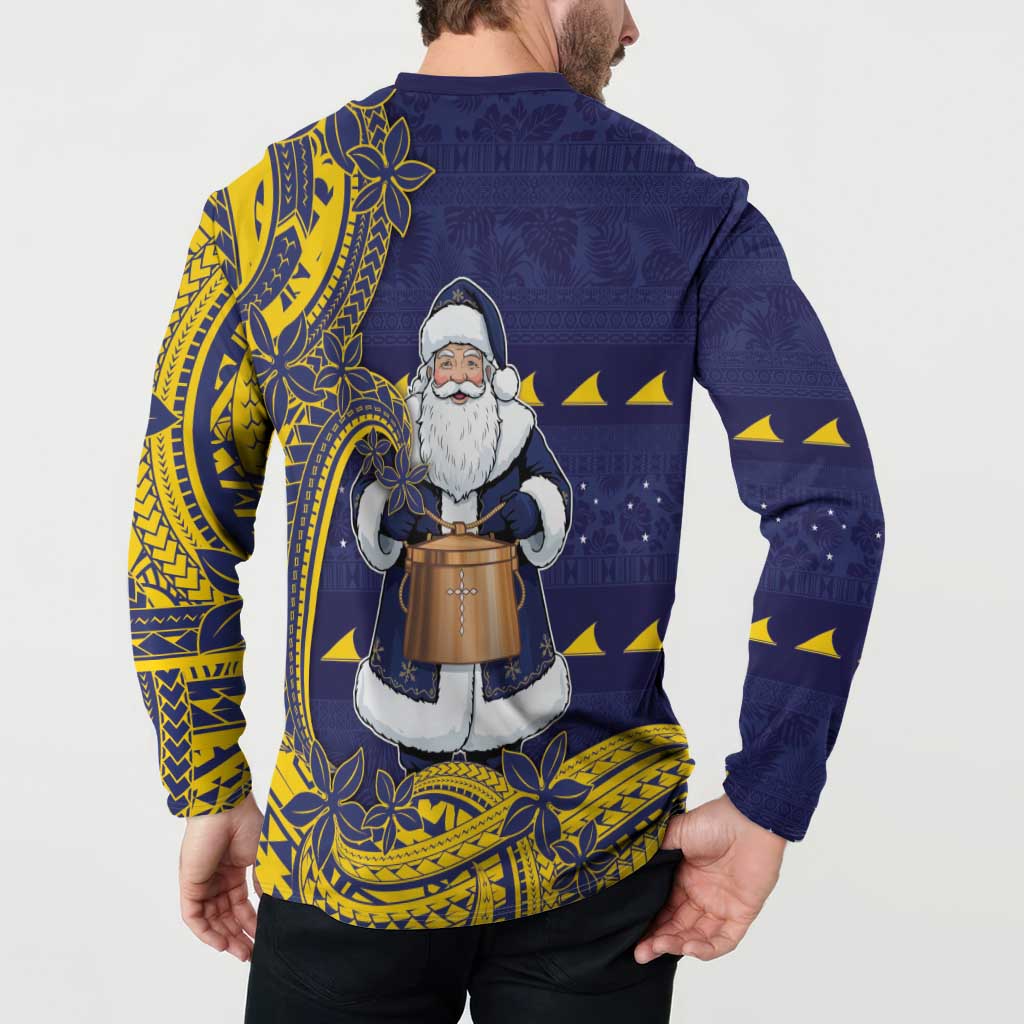 Tokelau Christmas Button Sweatshirt Santa With Tuluma Xmas Tribal Waves DT05 - Polynesian Pride