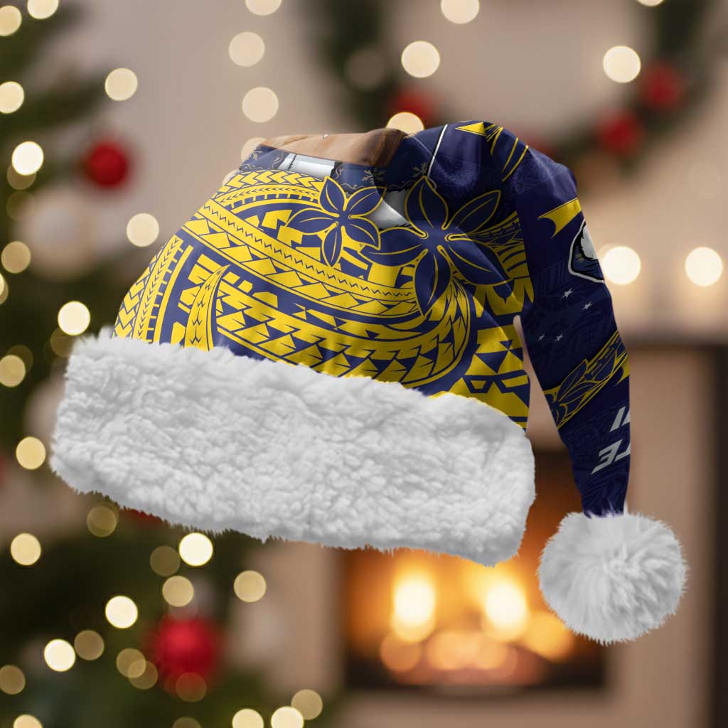Tokelau Christmas Santa Hat Santa With Tuluma Xmas Tribal Waves DT05 With Fur Navy - Polynesian Pride