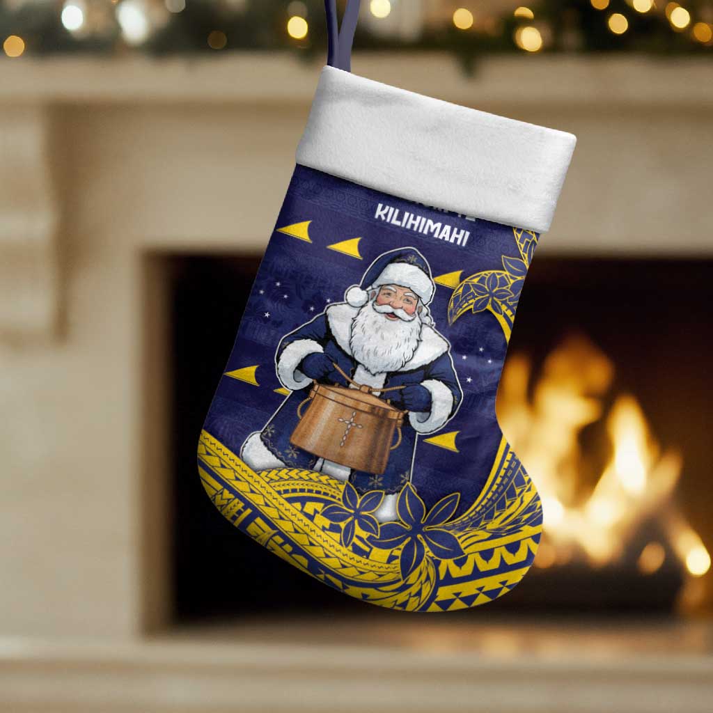 Tokelau Christmas Stocking Santa With Tuluma Xmas Tribal Waves DT05 Set of 2 Navy - Polynesian Pride
