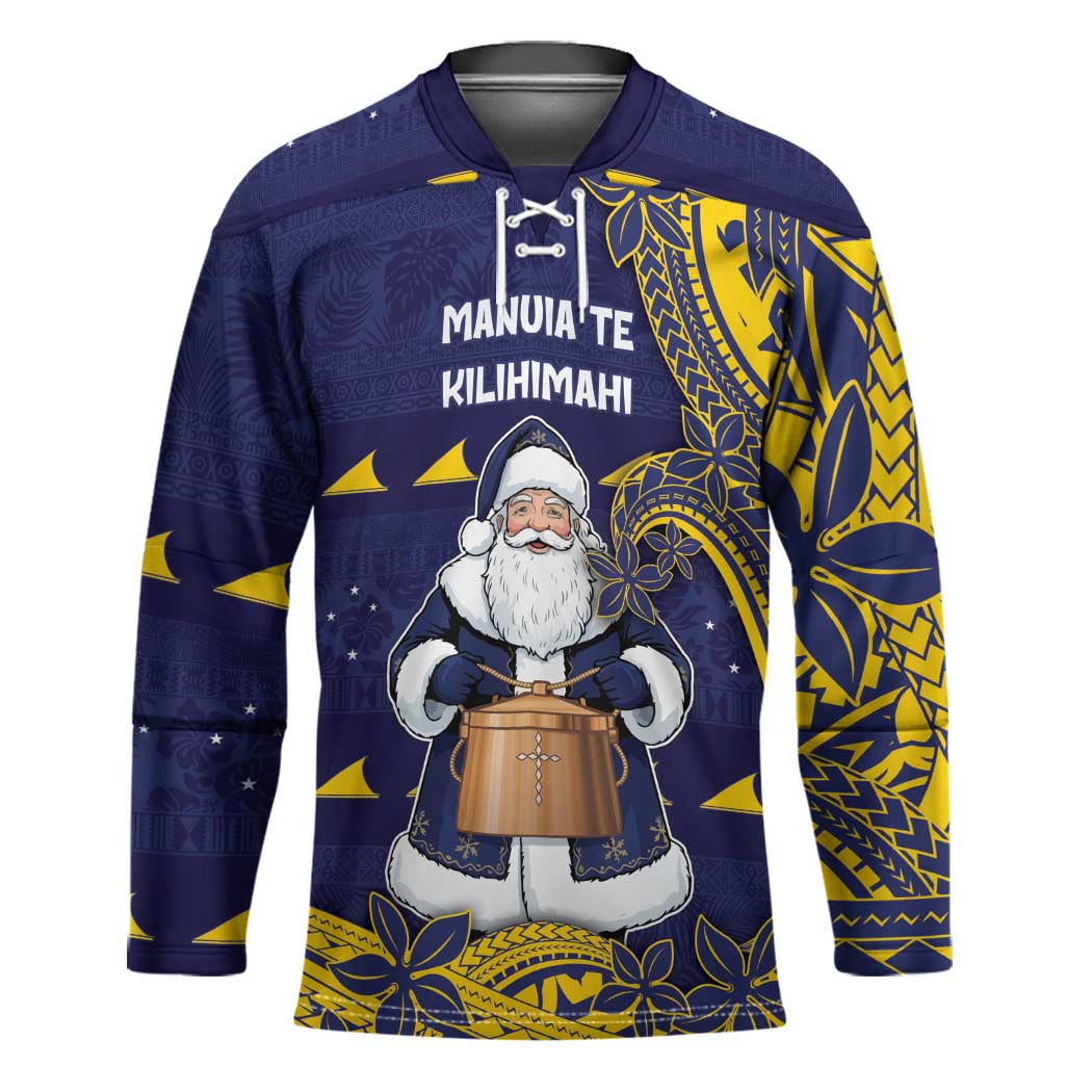 Tokelau Christmas Hockey Jersey Santa With Tuluma Xmas Tribal Waves DT05 Unisex Navy - Polynesian Pride