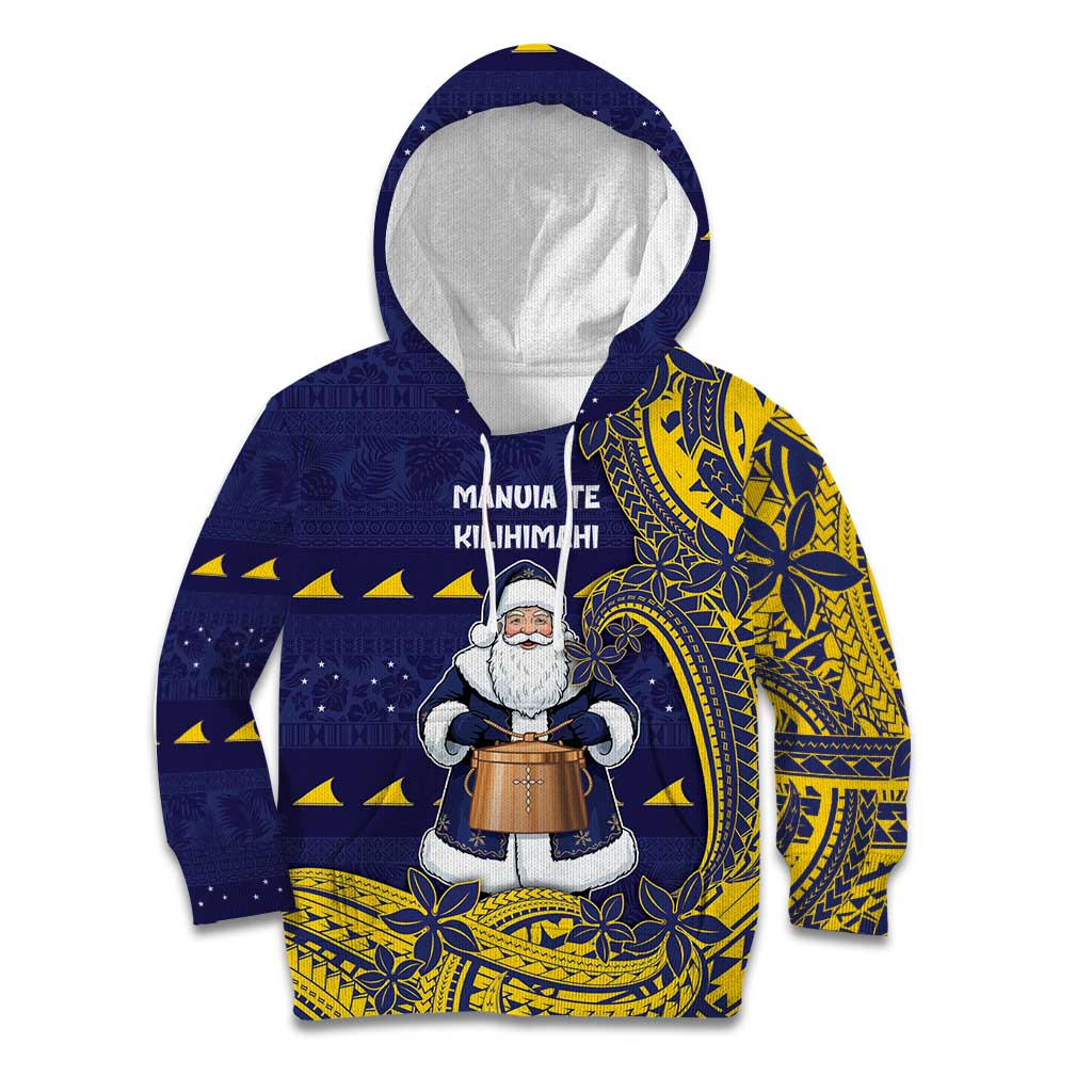 Tokelau Christmas Kid Hoodie Santa With Tuluma Xmas Tribal Waves DT05 Hoodie Navy - Polynesian Pride