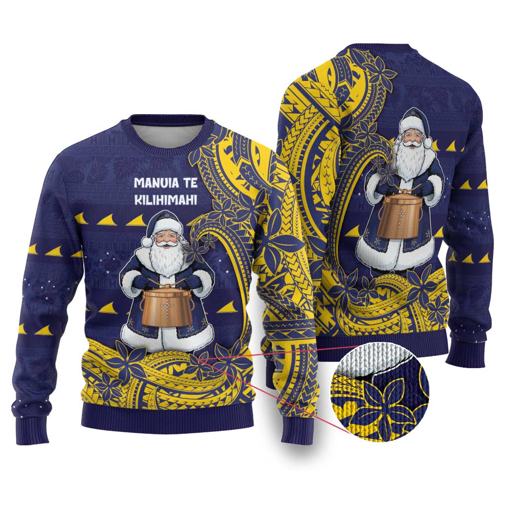 Tokelau Christmas Ugly Christmas Sweater Santa With Tuluma Xmas Tribal Waves DT05 Navy - Polynesian Pride