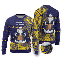 Tokelau Christmas Ugly Christmas Sweater Santa With Tuluma Xmas Tribal Waves DT05 Navy - Polynesian Pride